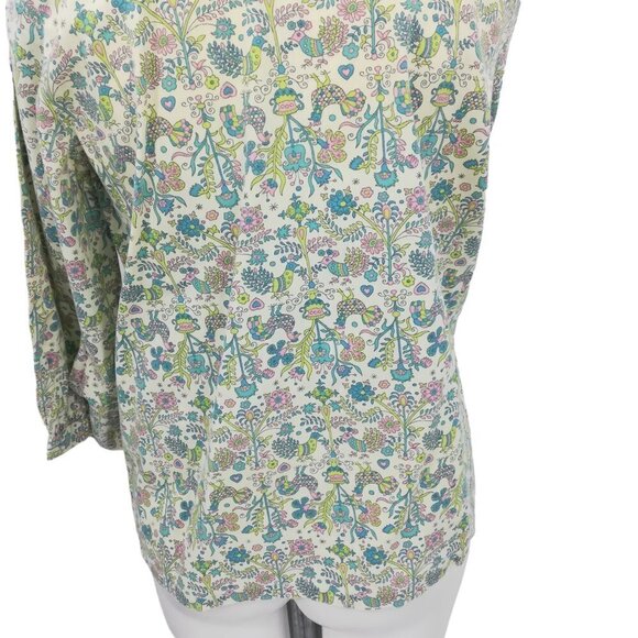Vintage Handmade Button Front Tie Neck Bow 3/4 Sleeve Blouse Size L? Birds - Picture 11 of 12